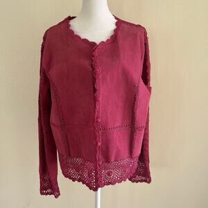 Suede Essentials Jacket Crochet Button Front SZXL Pink Western Boho Festival